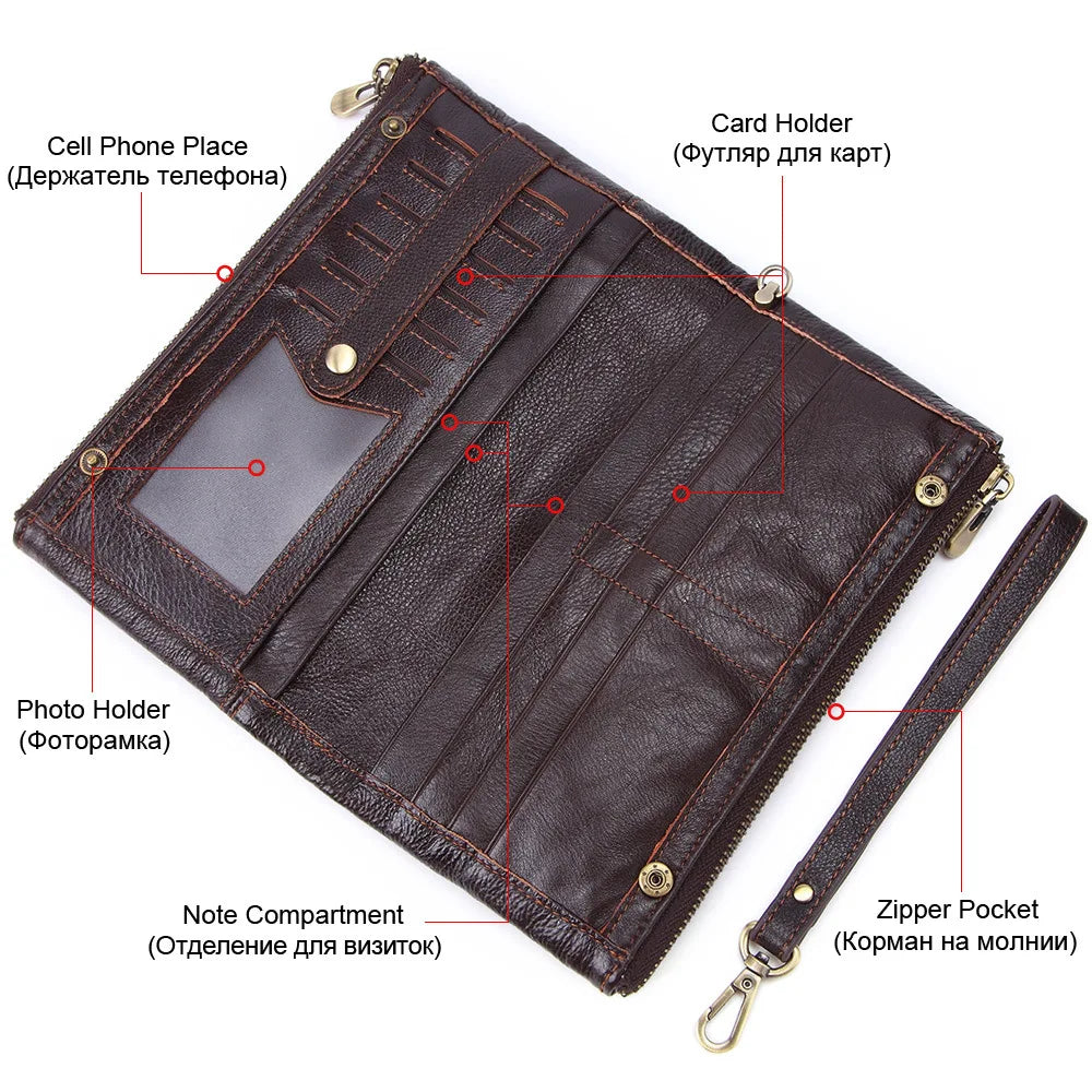 Cowhide Men Clutch Wallets Leather Long Purses Business Large Capacity Wallet