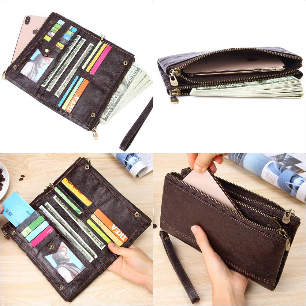 Cowhide Men Clutch Wallets Leather Long Purses Business Large Capacity Wallet