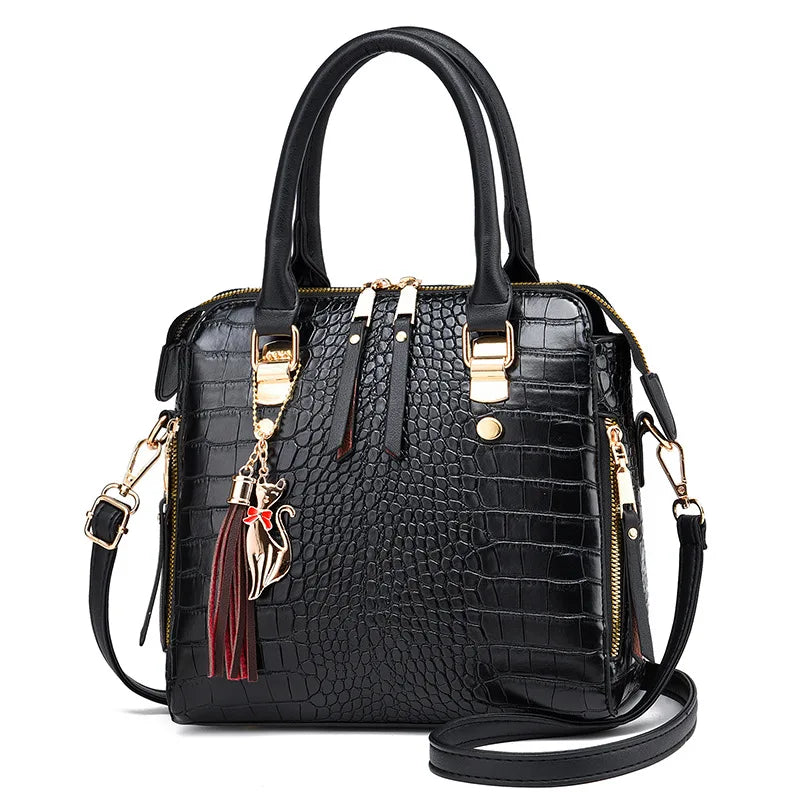 Crocodile Pattern Handbag Women PU Leather Tassel Shoulder Bag Lady Purse