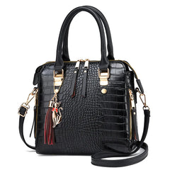 Crocodile Pattern Handbag Women PU Leather Tassel Shoulder Bag Lady Purse