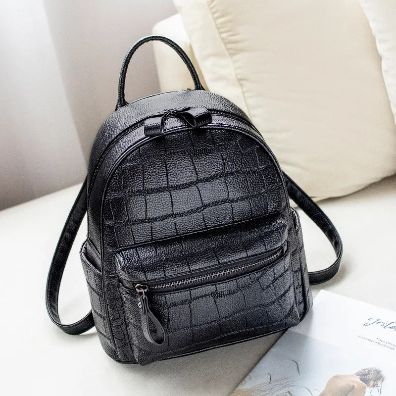 Crocodile Women Backpack Small Schoolbags for Girls Daypack Bagpack