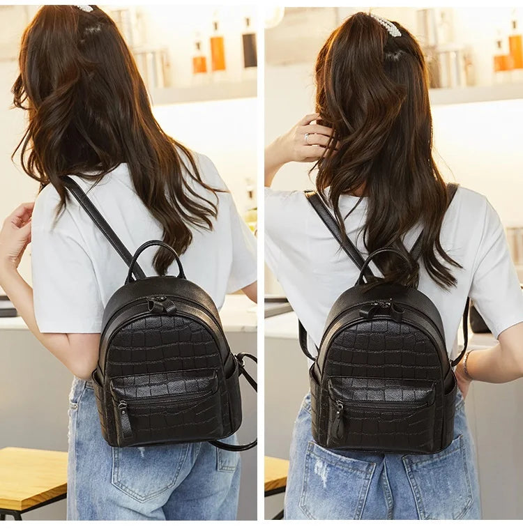 Crocodile Women Backpack Small Schoolbags for Girls Daypack Bagpack