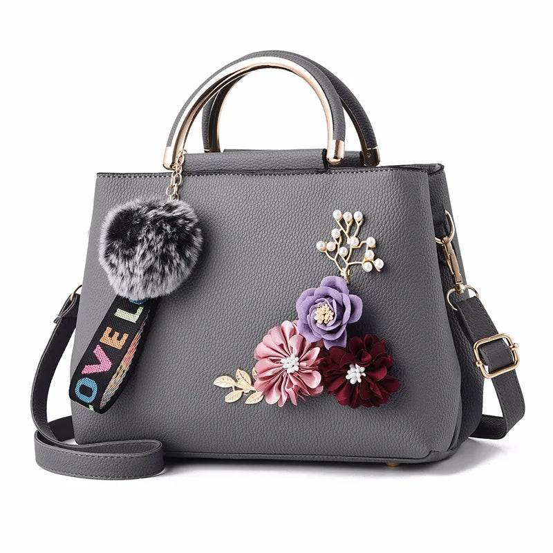 Crossbody Bag PU Leather Flower Fur Ball Shoulder Messenger Bags
