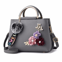 Crossbody Bag PU Leather Flower Fur Ball Shoulder Messenger Bags
