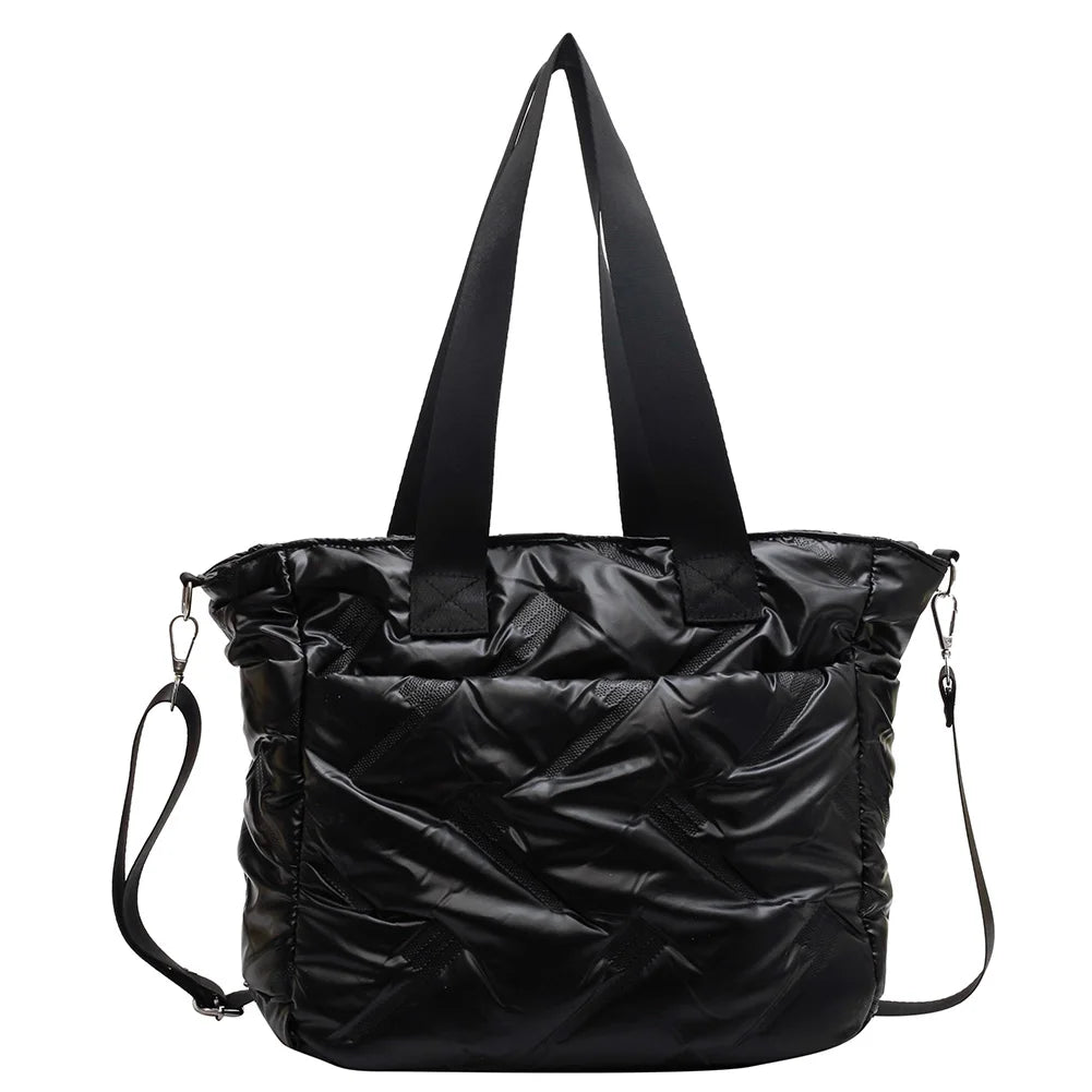 Quilted Crossbody Bag Large Capacity Shoulder Tote Solid Cotton Padded