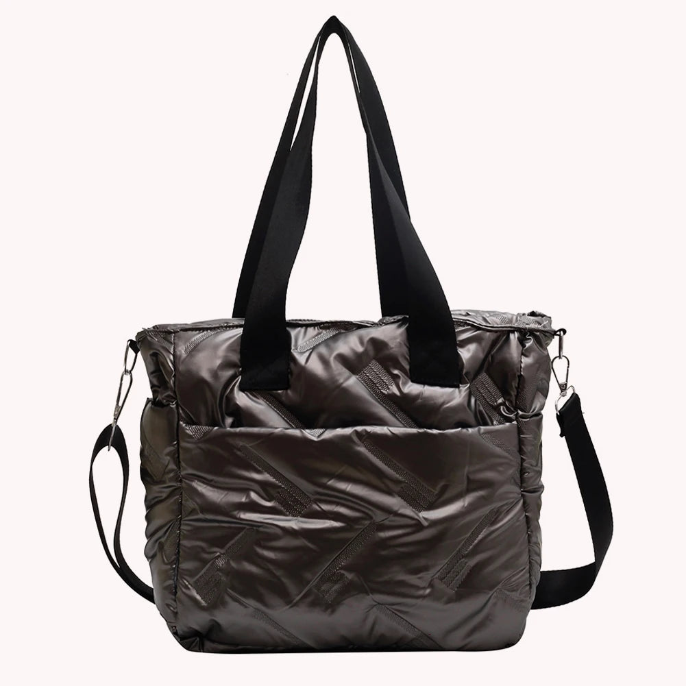 Quilted Crossbody Bag Large Capacity Shoulder Tote Solid Cotton Padded