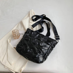 Quilted Crossbody Bag Large Capacity Shoulder Tote Solid Cotton Padded
