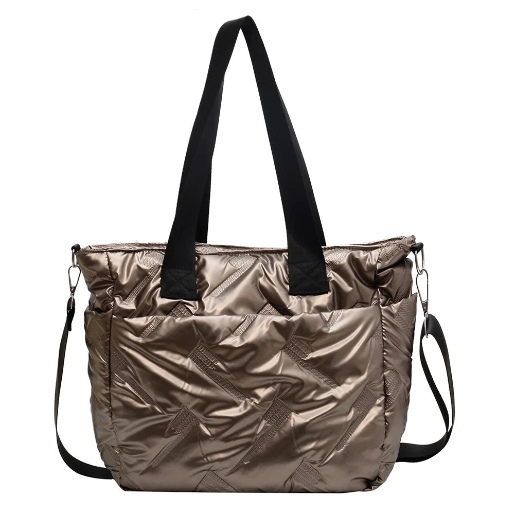 Quilted Crossbody Bag Large Capacity Shoulder Tote Solid Cotton Padded