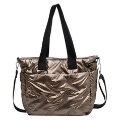 Quilted Crossbody Bag Large Capacity Shoulder Tote Solid Cotton Padded
