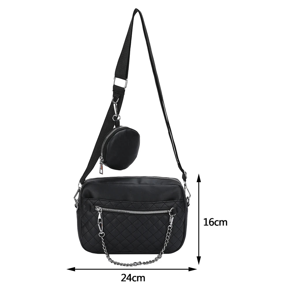 Rhombus Pattern Leather Crossbody Bag with Small Purse