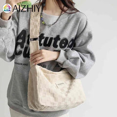 Plaid Shoulder Tote Bag Zipper Daily Travel for Ladies Girls