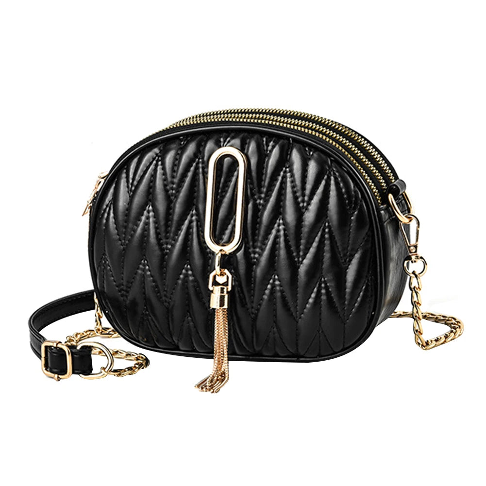 Solid Crossbody Bag with Tassel Pendant for Women