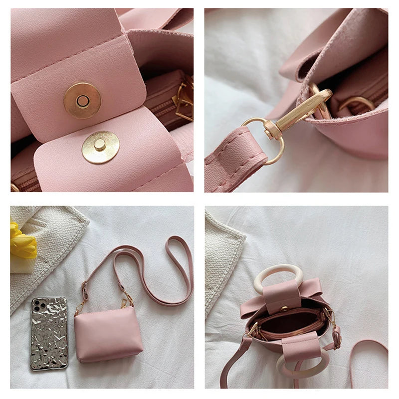 Women's Crossbody Shoulder Bags Set with Bowknot Handbag