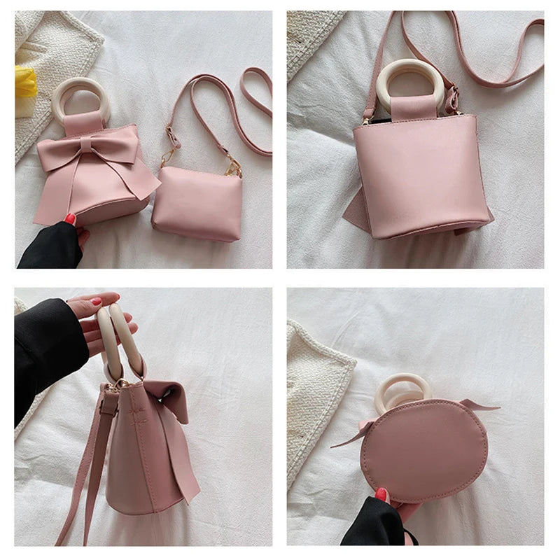 Women's Crossbody Shoulder Bags Set with Bowknot Handbag