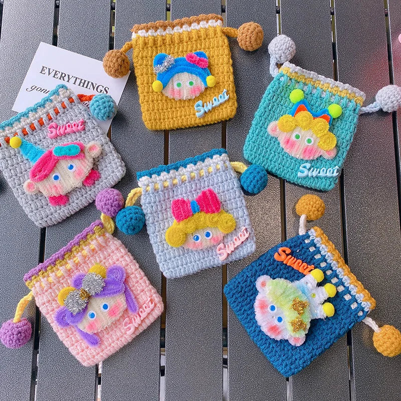 Knitted Drawstring Coin Purse Children Lipstick Key Coin Organizer