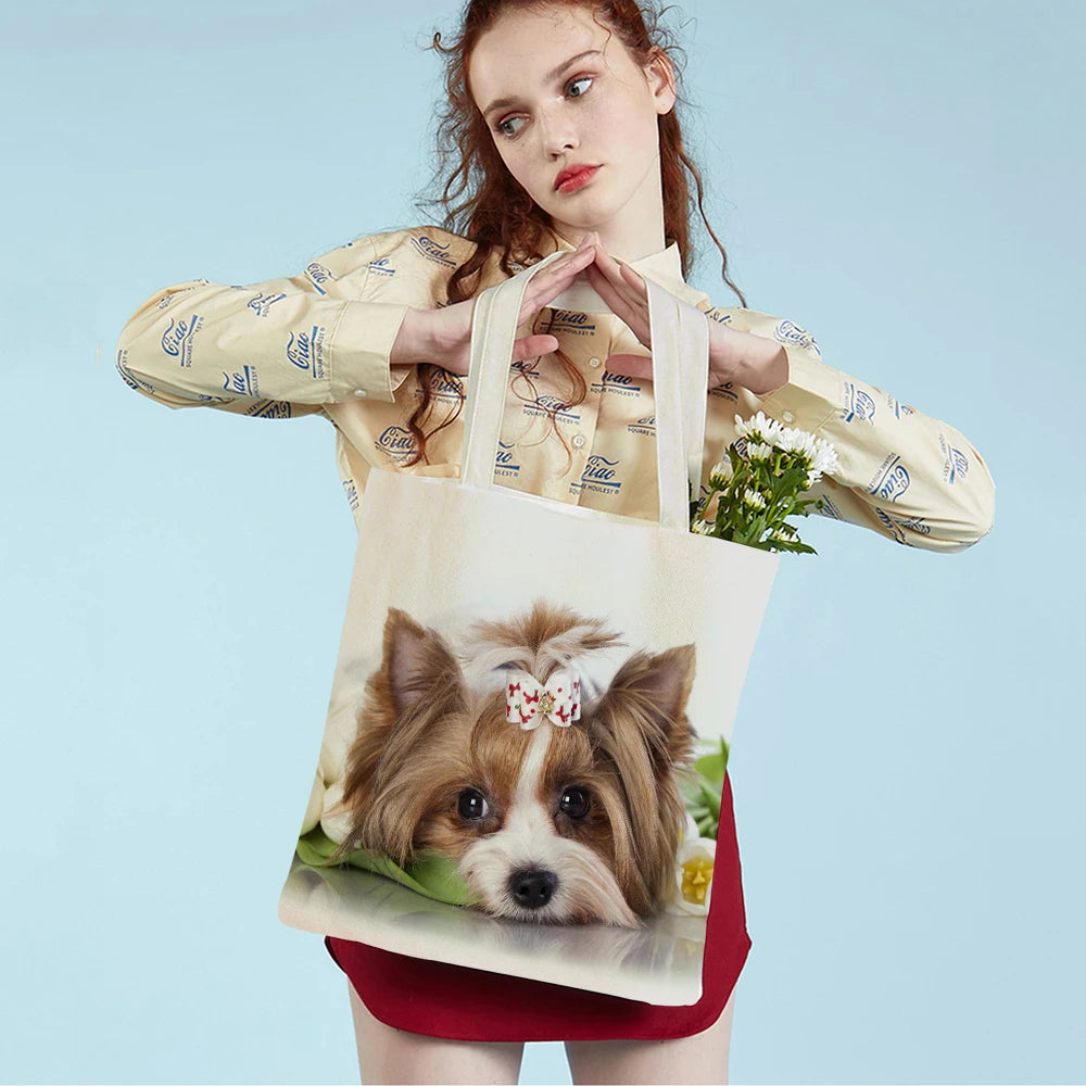 Yorkshire Dog Lady Canvas Shopping Tote Bag for Women