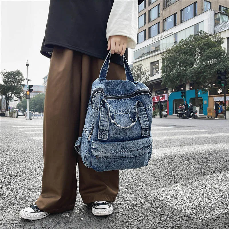 Denim Backpack Canvas Women Backpacks Large capacity Shoulder Bag