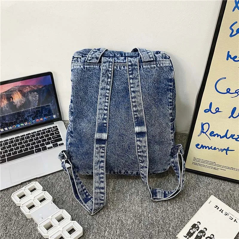 Denim Backpack Canvas Women Backpacks Large capacity Shoulder Bag