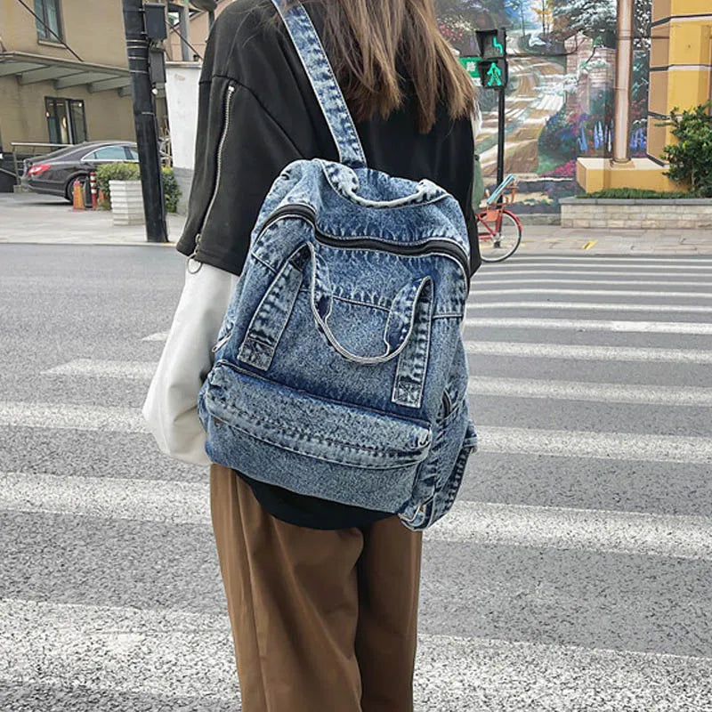 Denim Backpack Canvas Women Backpacks Large capacity Shoulder Bag