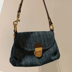 Vintage Denim Shoulder Bag for Women Retro Classic Female Handbag