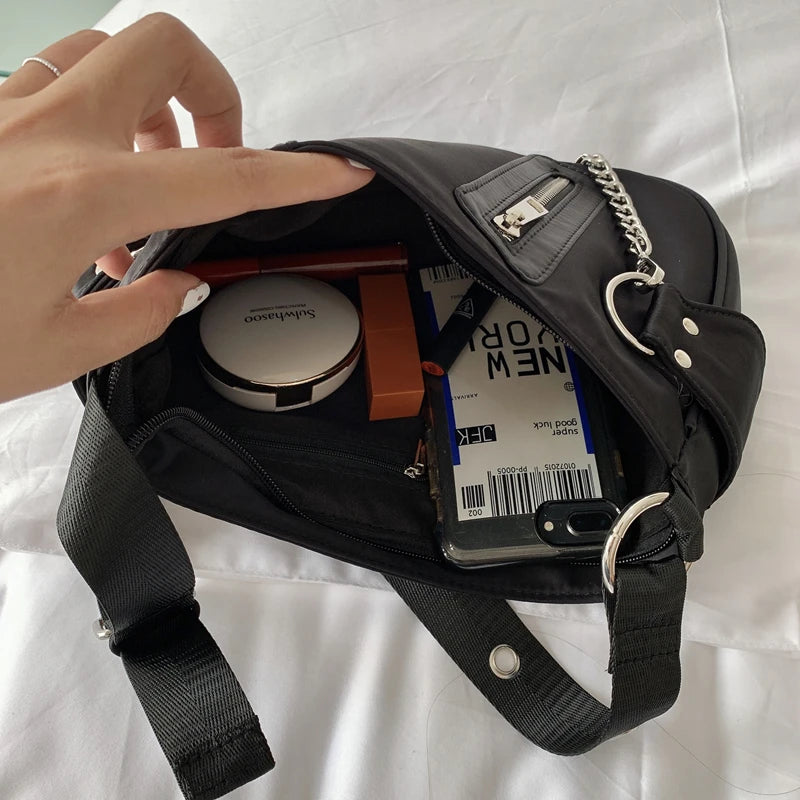 Nylon Small Shoulder Bag Women Chain Vintage Tote Pur