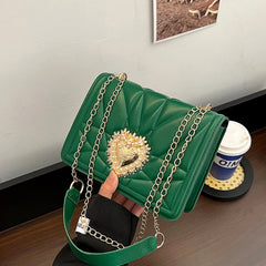 Embroidered Thread PU Leather Shoulder Bag with Metal Sheet Heart