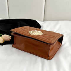 Embroidered Thread PU Leather Shoulder Bag with Metal Sheet Heart