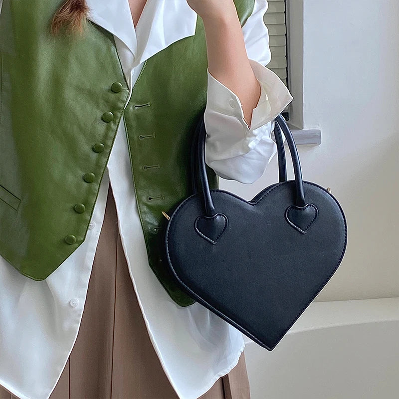 Vintage Girls Love Heart Handbag Retro Small Tote Purse Messenger Bag