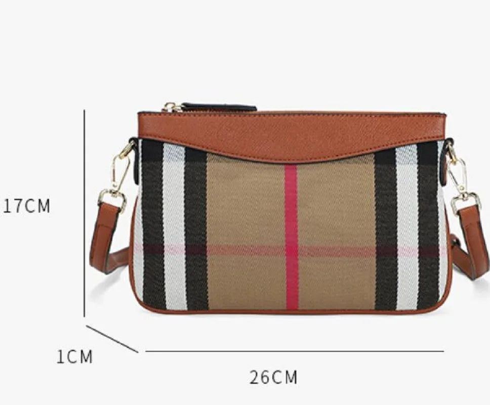 Plaid Messenger Bag Leather Crossbody Shoulder Bag