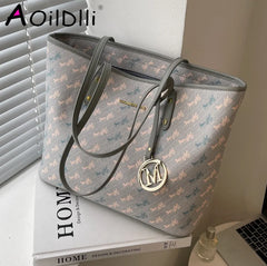 Designer Literary Letter Printing Women Tote Handbags Canvas Shoulder Bag