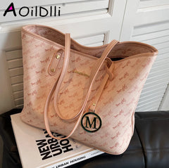 Designer Literary Letter Printing Women Tote Handbags Canvas Shoulder Bag