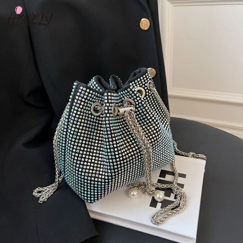 Diamond Bucket Bag Women's Shoulder Bags Ball Chain Crossbody Bag Totes