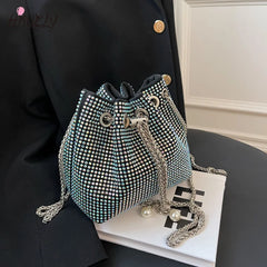 Diamond Bucket Bag Women's Shoulder Bags Ball Chain Crossbody Bag Totes