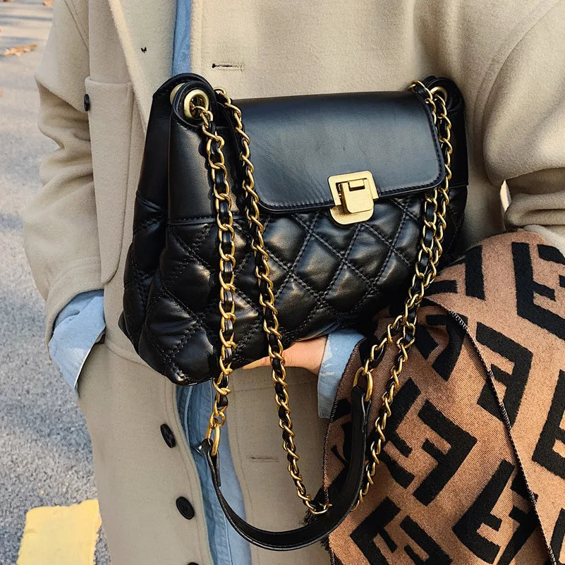 Diamond Lattice Chain Handbags Women Shoulder Crossbody Bags