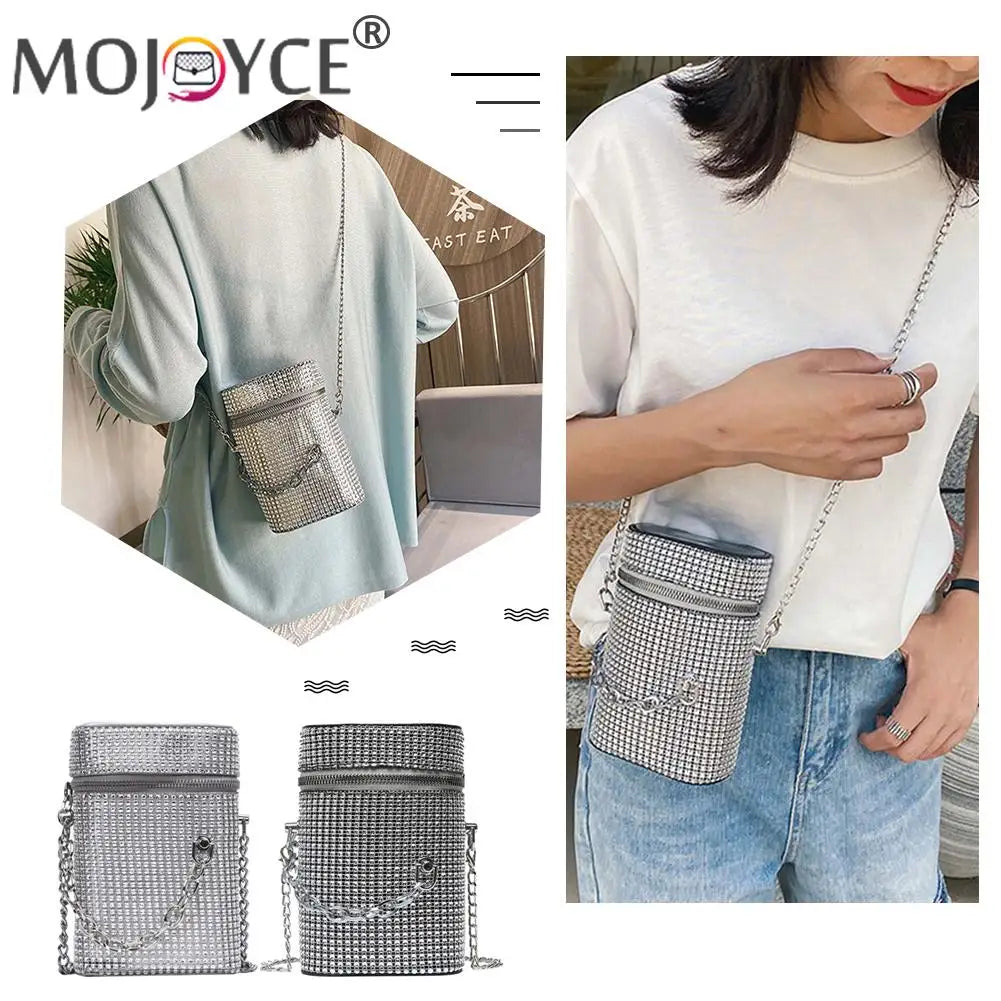 Diamond Shoulder Bag Women Leather Cylinder Bucket Drawstring Handbag