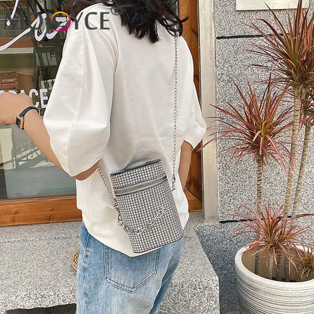 Diamond Shoulder Bag Women Leather Cylinder Bucket Drawstring Handbag