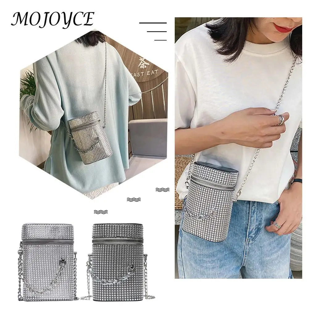 Diamond Shoulder Bag Women Leather Cylinder Bucket Handbag