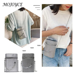 Diamond Shoulder Bag Women Leather Cylinder Bucket Handbag