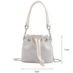 Diamonds Bucket Chain Shoulder Bags Women Rhinestones Drawstring Totes