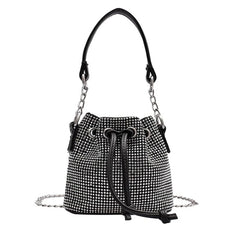 Diamonds Bucket Chain Shoulder Bags Women Rhinestones Drawstring Totes