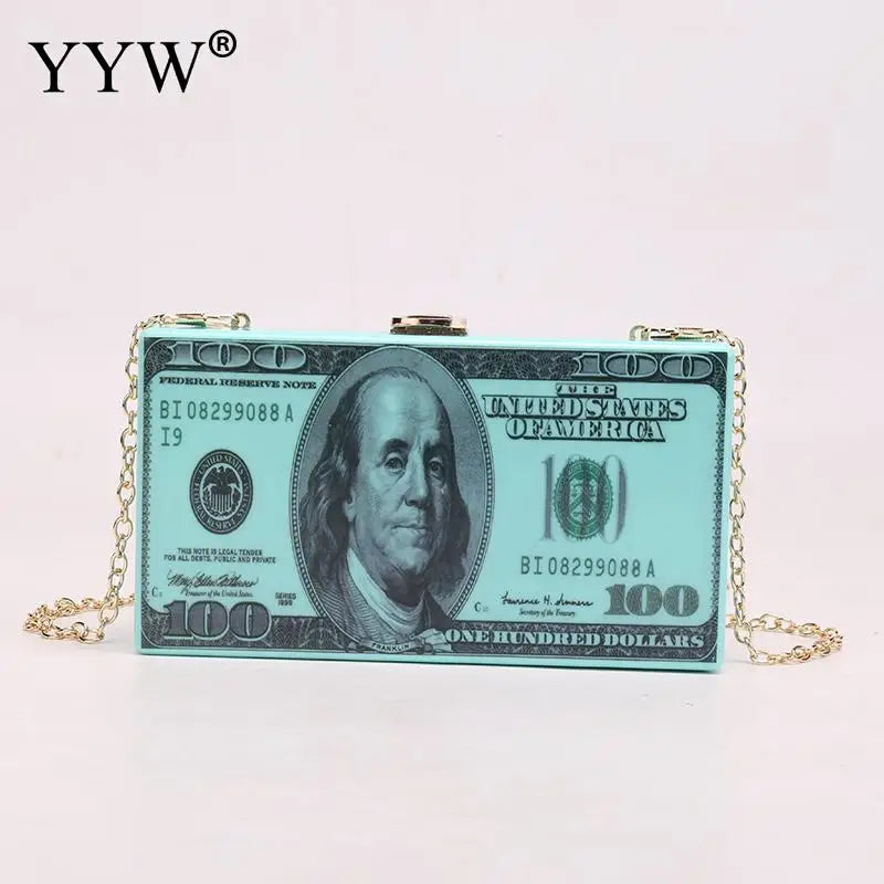 Acrylic Dollar Pattern Box Bag Women Clutch Chain Shoulder Handbag