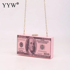 Acrylic Dollar Pattern Box Bag Women Clutch Chain Shoulder Handbag