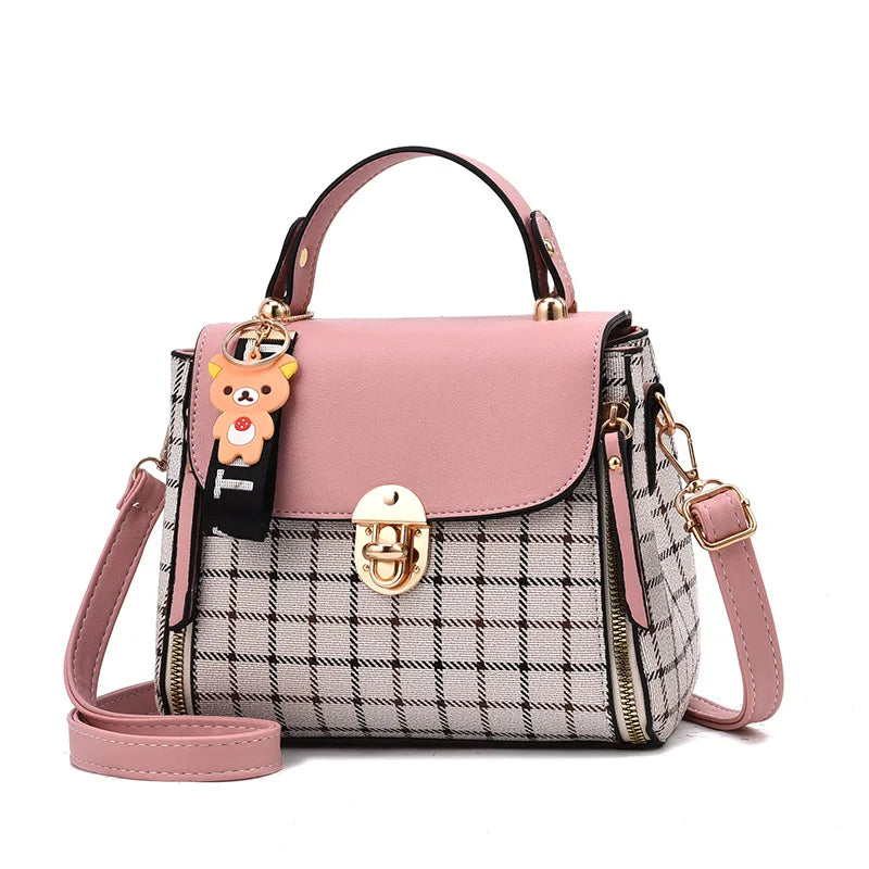 Double Zipper Women's Mini Shoulder Bag With Bear