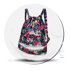 Flower Ethnic Style Drawstring Backpack Lightweight Waterproof Nylon Rucksack