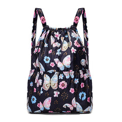 Flower Ethnic Style Drawstring Backpack Lightweight Waterproof Nylon Rucksack