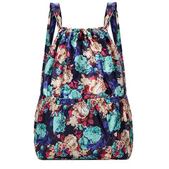 Flower Ethnic Style Drawstring Backpack Lightweight Waterproof Nylon Rucksack
