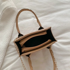 Embroidery Shoulder Bag Chain Strap Crossbody Bags For Women Solid PU Leather