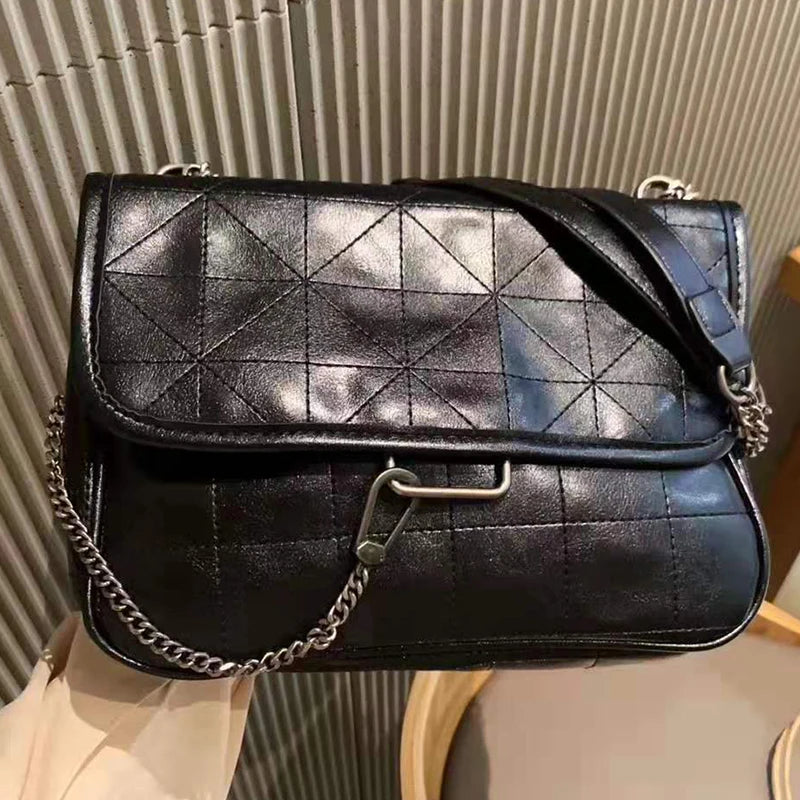 Women's Embroidery Thread Shoulder Bag Soft Leather Messenger Chains Crossbody H