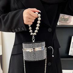Silver Rivet Circular Clutch Bag Chain Messenger Diamond Shoulder Bag