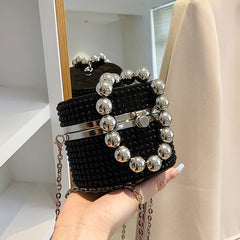 Silver Rivet Circular Clutch Bag Chain Messenger Diamond Shoulder Bag